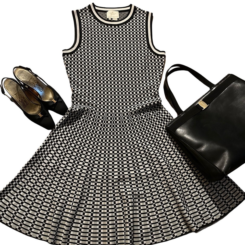 Kate Spade Black and White Geometric Midi Dress